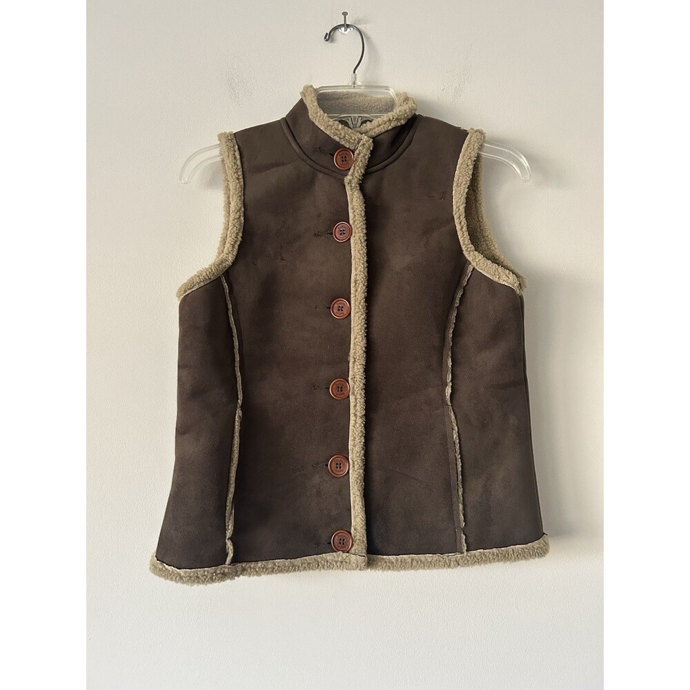 Women's Boden Faux Suede Sherpa Shearling Lined Vest Size Small Western Chic